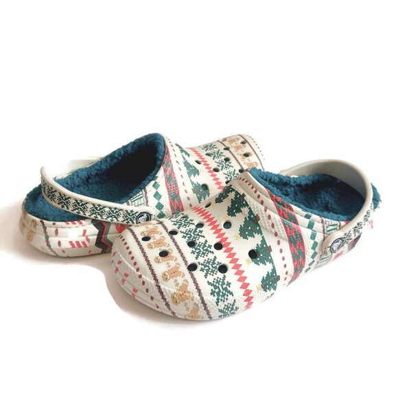 CROCS Classic Lined Fair Isle Slip On Clogs Mens 10 Womens 12 Sandals Bone Multi - Picture 9 of 9